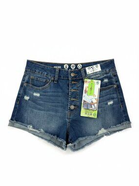 Denim shorts 9 Refresh stretch high rise frayed hem recycled fibers women's